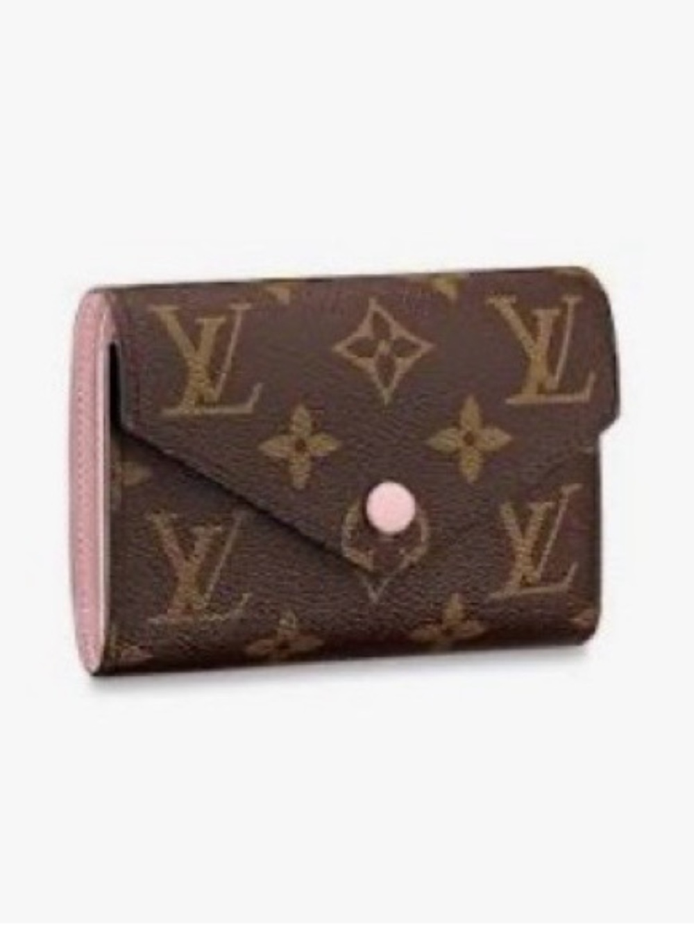 Authentic Louis Vuitton Brown Monogram Victorine Compact Wallet with Pink Trim